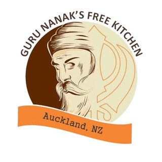 GNFK logo: a drawing of Guru Nanak Dev Ji with a khanda, under an orange Auckland, NZ banner.